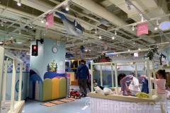 Large play space with vehicles, stop lights, ball pit, slides and more